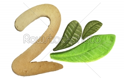  2 numeric and leaves made from clay in pottery technique