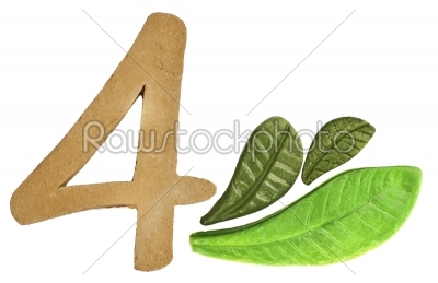  4 numeric and leaves made from clay in pottery technique