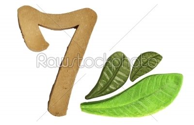  7 numeric and leaves made from clay in pottery technique