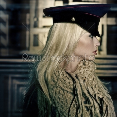  blonde girl in military cap