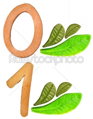 0 9 8 7 6 5 4 3 2 1 numeric and leaves made from clay in pottery