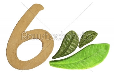 6  numeric and leaves made from clay in pottery technique