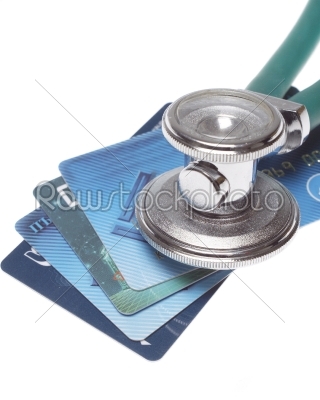 A stethoscope by a Credit cards payment 