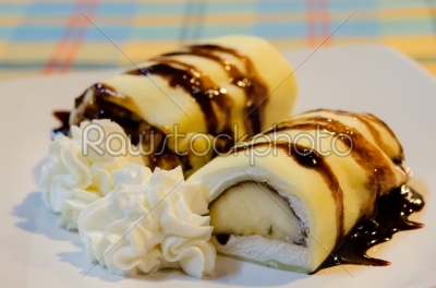 banana crepe rolls and cream