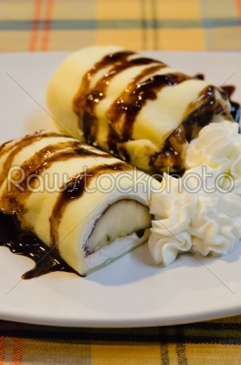 banana crepe rolls with chocolate sauce