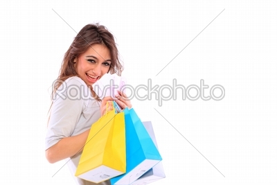 beautiful caucasian woman with some shopping bags