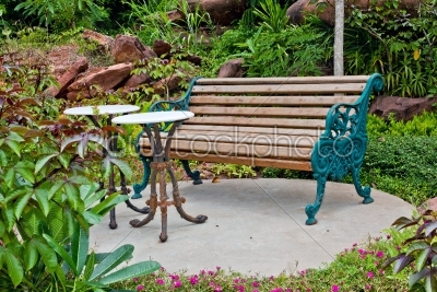 bench with round table in the park