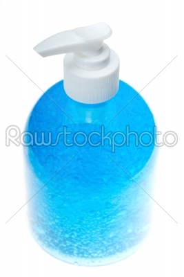 blue hair gel bottle over white