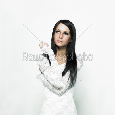 Brunette woman in white