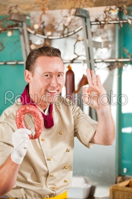 Butcher with Fresh Smoked Sausage