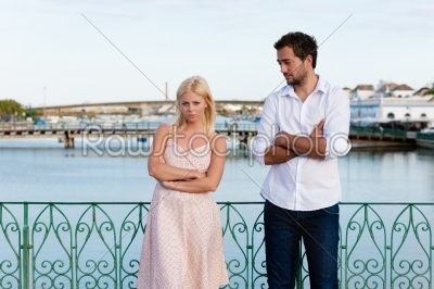 City tourism - couple in vacation having discussion