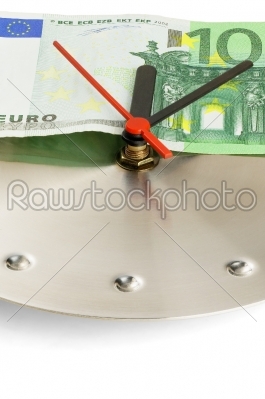 clock and euro bills