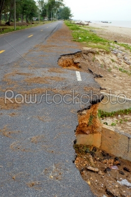 Collapse of the road. Condition of the road to water erosion