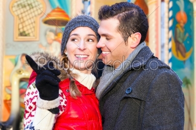 Couple during  the Christmas market or advent season