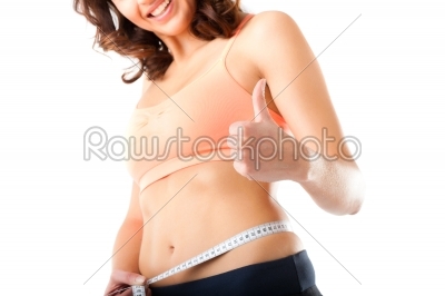 Diet - young woman is measuring her waist