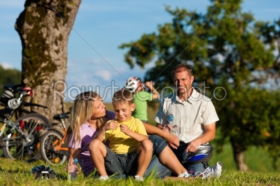 Family on getaway with bikes