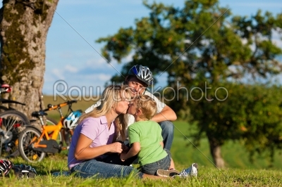 Family on getaway with bikes