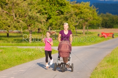 Family sport - jogging with baby stroller