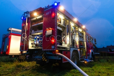 Fire truck with lights in deployment