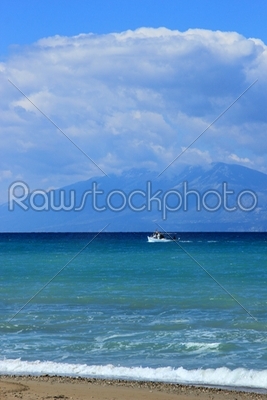 Fishing boat in the Ionian sea in Greece