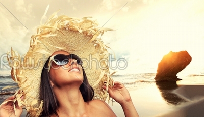 Fit beautiful woman in tropical beach