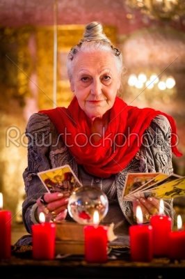 fortuneteller during Session with tarot cards