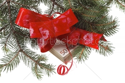Gift money with red ribbon