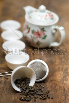 green chinese tea set