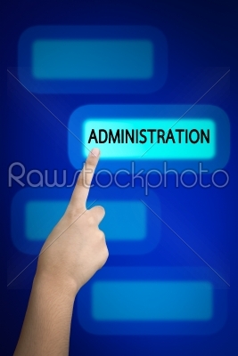 hand pressing administration button on virtual touch screen 