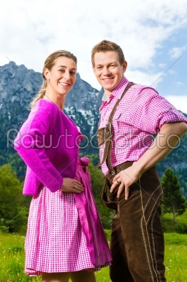 Happy couple in Alpine meadow
