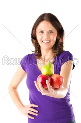 Healthy eating - woman with apples and pear