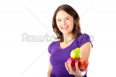 Healthy eating - woman with apples and pear