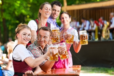 In Beer garden - friends in front of band