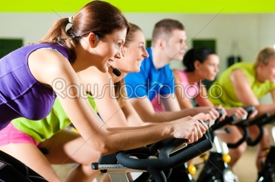 Indoor bycicle cycling in gym
