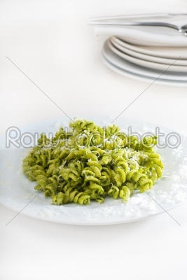 italian fusilli pasta and pesto
