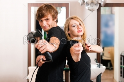 Male and female hairdresser