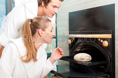 Man and woman in a bread sauna