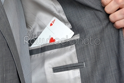 Man with ace in the pocket of the jacket