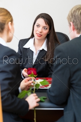 mortician with client comforting and advising