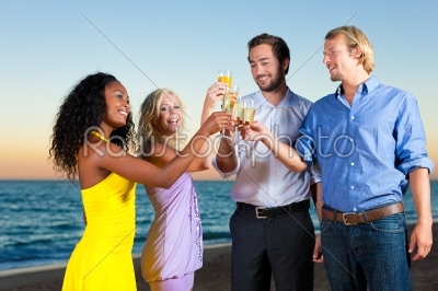 Party with champagne reception at the beach