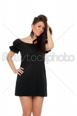 Pretty sexy girl full length posing in a nice black dress