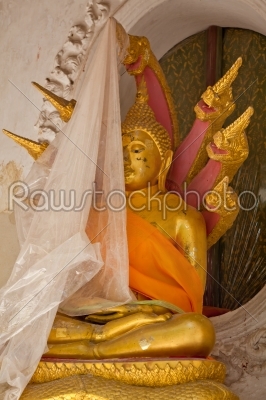 repairing Buddha statue