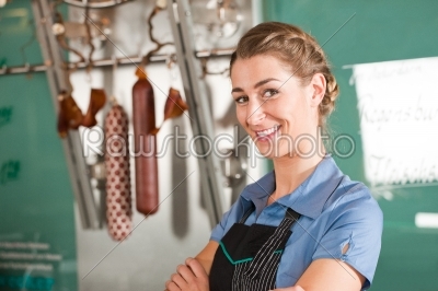 Smiling Female Butcher at Butchery