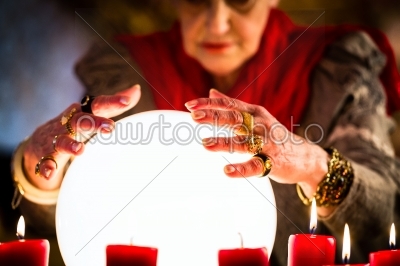 Soothsayer during a Seance or session with Crystal ball