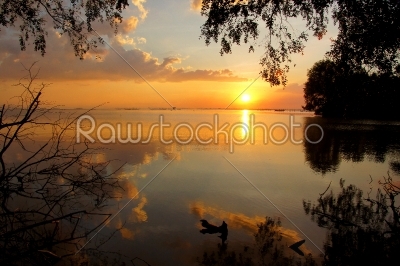 Sunset sky at Songkhla Lake, Thailand.