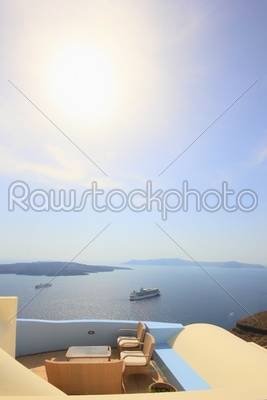 View on caldera and sea from balcony