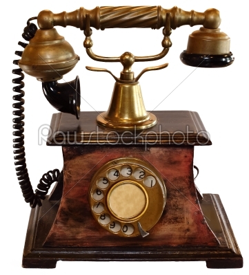 vintage gold part analog telephone isolated on white background 