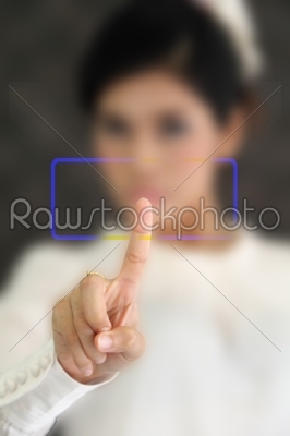 woman hand pressing blank button on a touch screen 