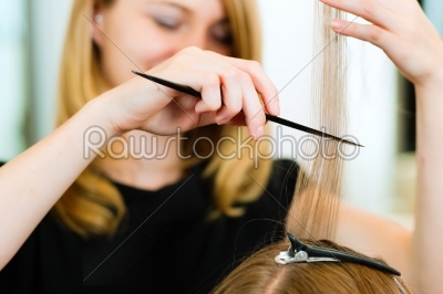 Woman receiving haircut