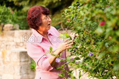 Woman with flowers in her garden